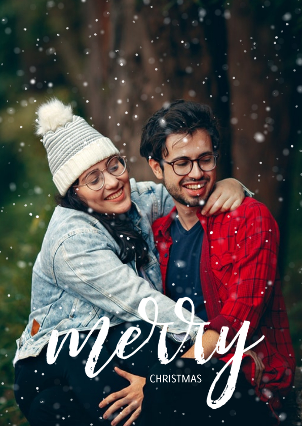 Stijlvolle fotokaart met sneeuw en merry christmas - Fotokaarten Fotokaarten - Stijlvolle fotokaart met sneeuw en merry christmas