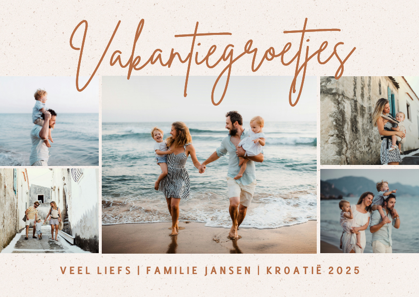 Fotokaarten - Stijlvolle fotokaart vakantie fotocollage beige ansichtkaart