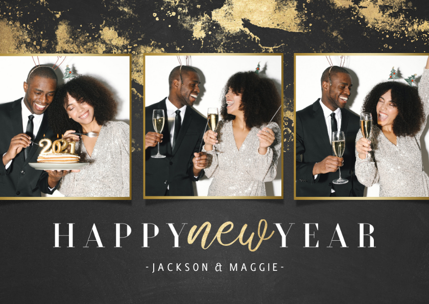 Stijlvolle happy new year fotokaart met gouden structuur - Fotokaarten Fotokaarten - Stijlvolle happy new year fotokaart met gouden structuur