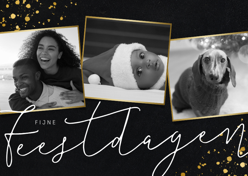 Stijlvolle kerstkaart met zwart/wit fotocollage - Fotokaarten Fotokaarten - Stijlvolle kerstkaart met zwart/wit fotocollage