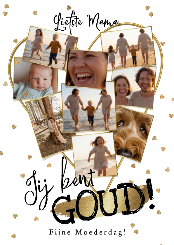 Trendy fotokaart moederdag collage hart confetti goud - Fotokaarten Fotokaarten - Trendy fotokaart moederdag collage hart confetti goud