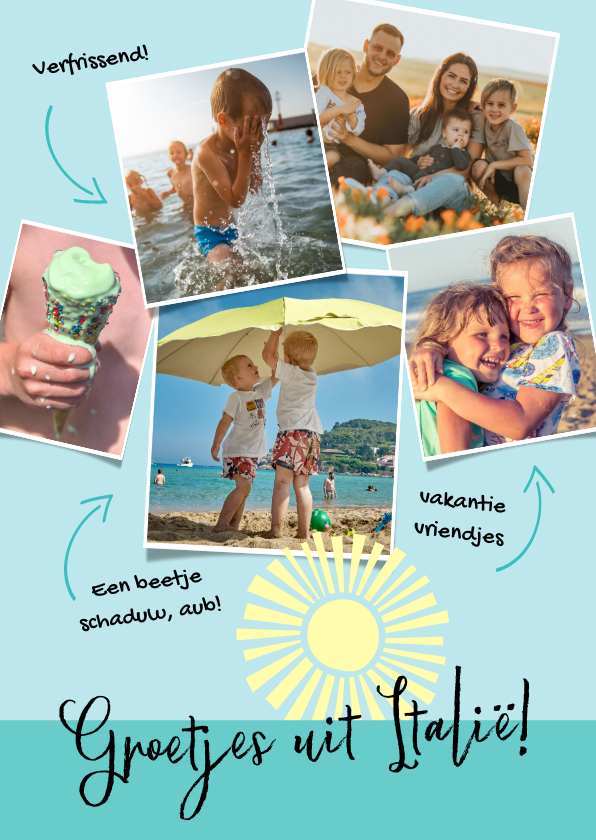 Fotokaarten - Vakantie fotocollage met tekstjes en 5 foto's