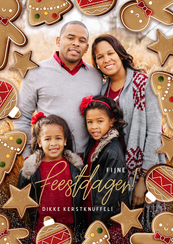 Fotokaarten - Vrolijke kerst fotokaart met koekjes kader, fijne feestdagen