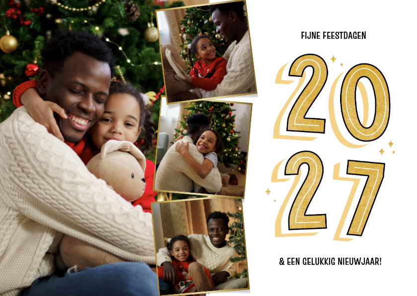 Fotokaarten - Wit fotokaartje kerst met vier foto's 2027