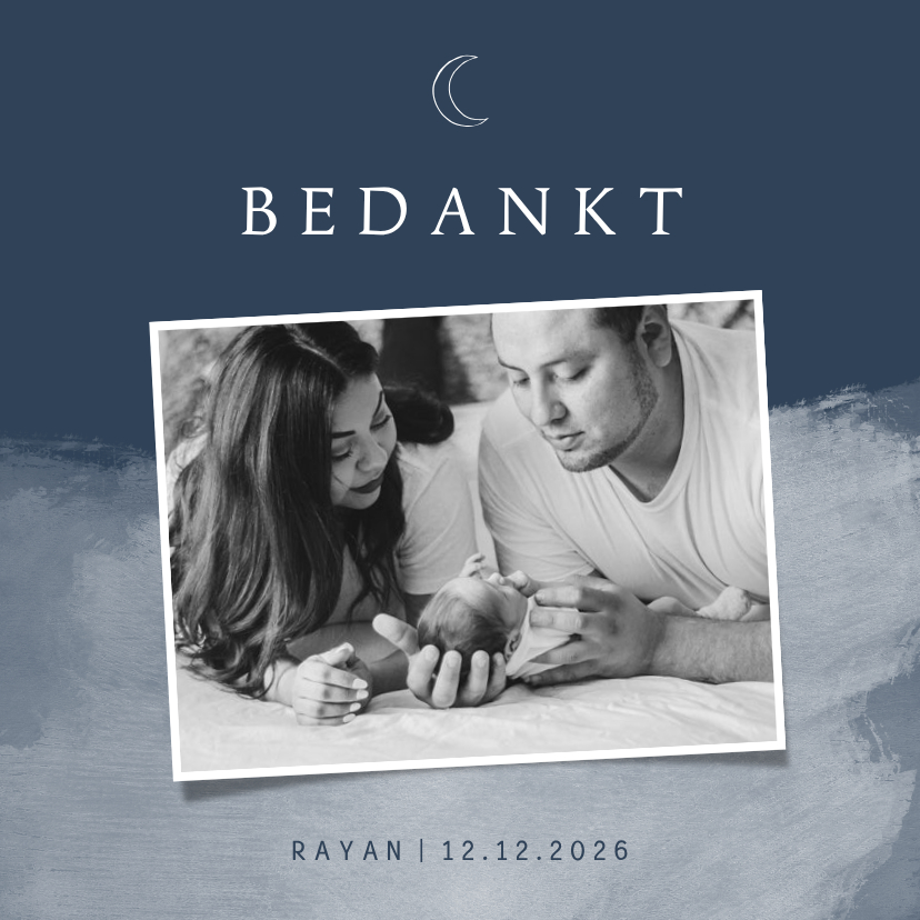 Geboortekaartjes - Bedankkaartje geboorte waterverf en maantje