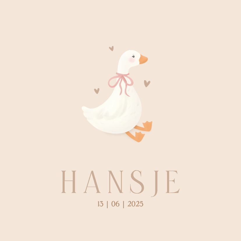 Beige geboortekaartje lief gans met strik meisje klassiek - Geboortekaartjes Geboortekaartjes - Beige geboortekaartje lief gans met strik meisje klassiek