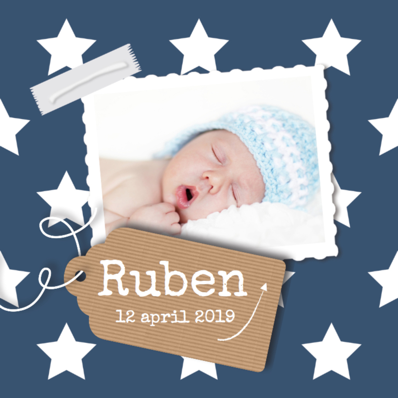 Blauw geboortekaartje sterren - Geboortekaartjes Geboortekaartjes - Blauw geboortekaartje sterren