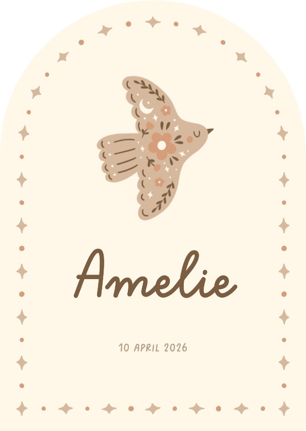 Geboortekaartjes - Boogvormig geboortekaartje duifje met geïllustreerde details