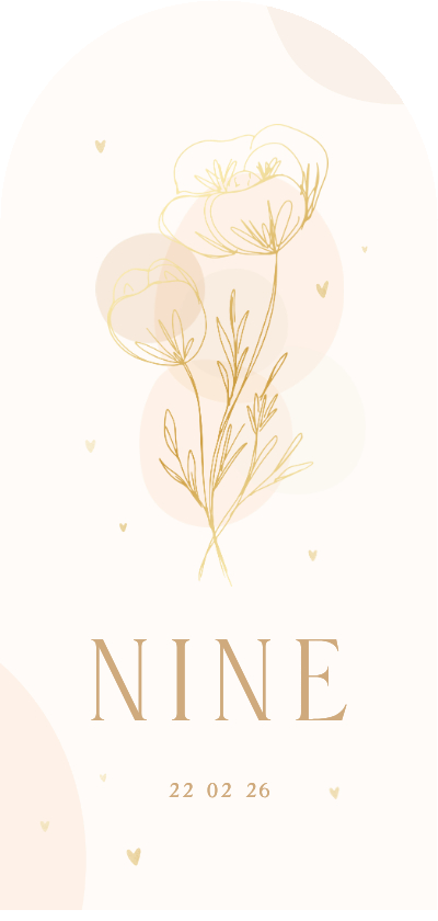 Geboortekaartjes - Boogvormig geboortekaartje lijntekening bloemen 