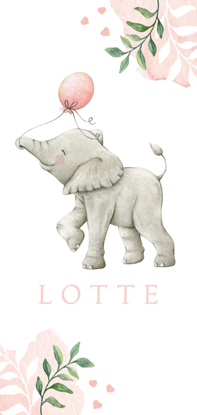 Geboortekaartjes - Botanisch geboortekaartje met olifantje in aquarel