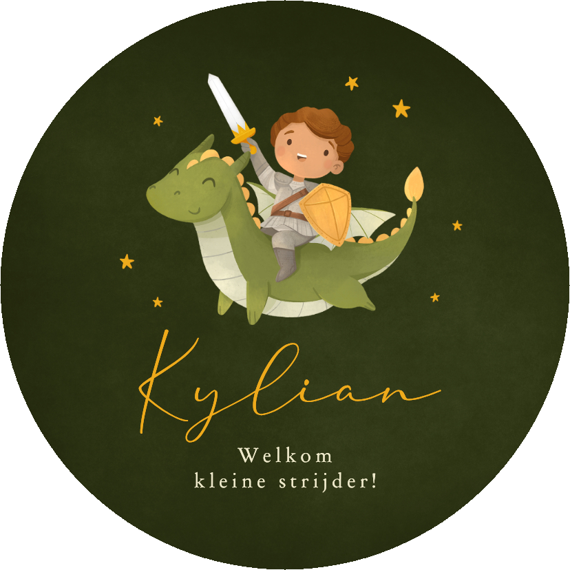 Cirkelkaart geboortekaartje ridder stoer draak sprookje - Geboortekaartjes Geboortekaartjes - Cirkelkaart geboortekaartje ridder stoer draak sprookje