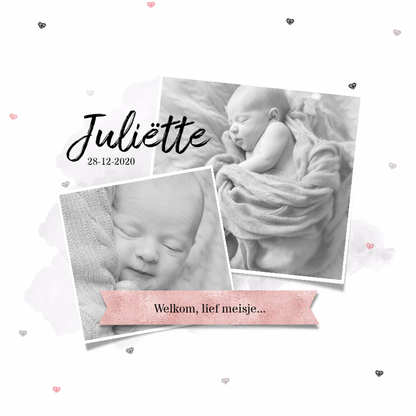 Diamantjes collage fotokaart - Geboortekaartjes Geboortekaartjes - Diamantjes collage fotokaart