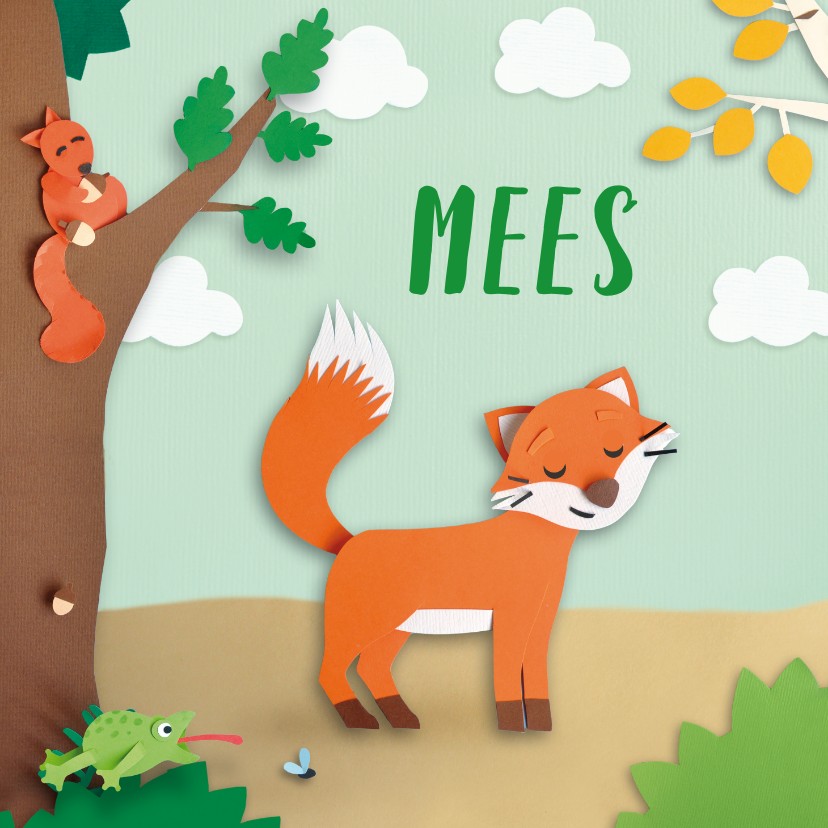 Dieren in het bos met vosje geboortekaartje - Geboortekaartjes Geboortekaartjes - Dieren in het bos met vosje geboortekaartje