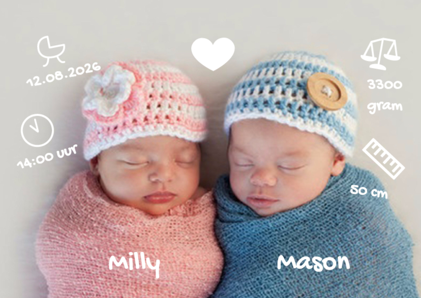 Doodle sweet twins - DH - Geboortekaartjes Geboortekaartjes - Doodle sweet twins - DH