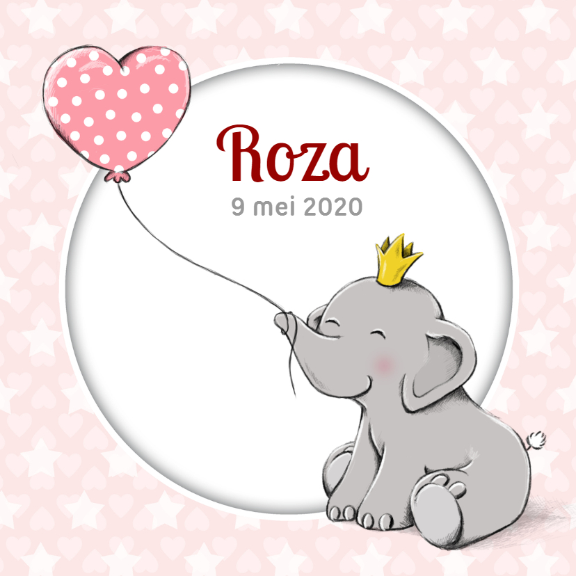 Geboorte baby olifantje kroon-IH - Geboortekaartjes Geboortekaartjes - Geboorte baby olifantje kroon-IH