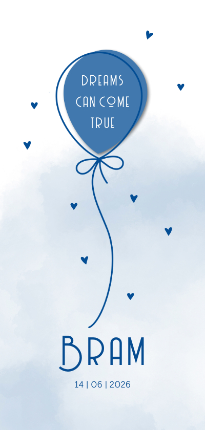 Geboortekaartjes - Geboorte Ballon op waterverf achtergrond blauw