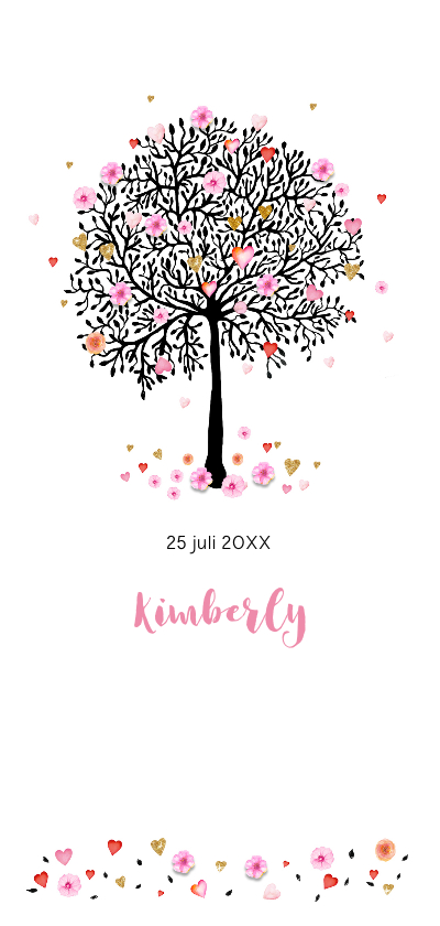 Geboorte boom met bloemen - Geboortekaartjes Geboortekaartjes - Geboorte boom met bloemen