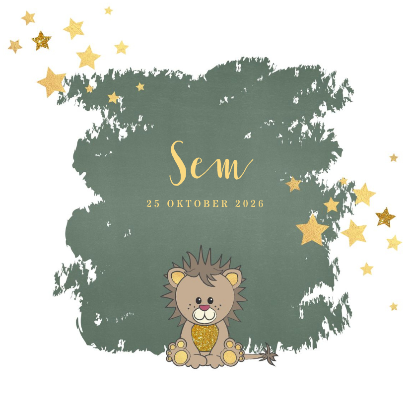 Geboorte hip groen kaartje met een schattige leeuw - Geboortekaartjes Geboortekaartjes - Geboorte hip groen kaartje met een schattige leeuw