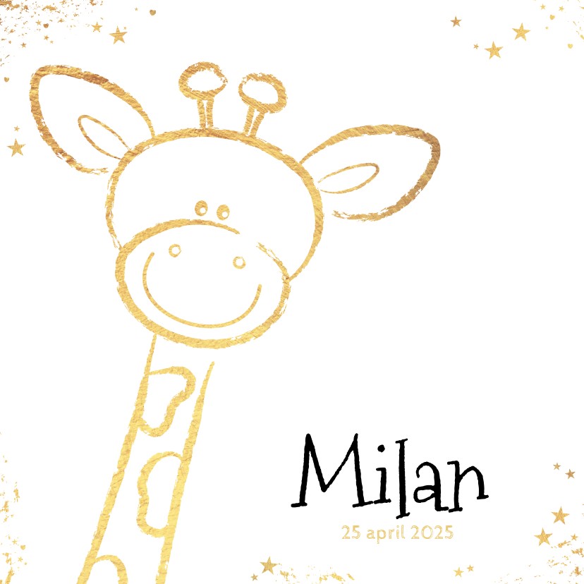 Geboortekaartjes - Geboorte hip kaartje met goudkleurig lief girafje