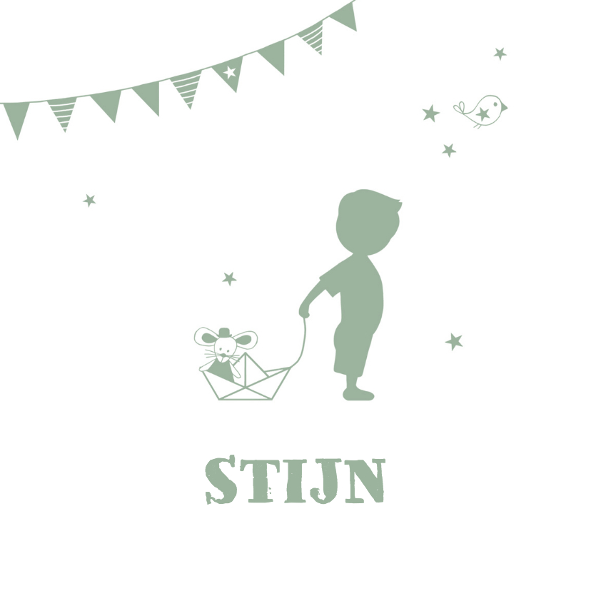 Geboorte jongen legergroen silhouet Stijn - MW - Geboortekaartjes Geboortekaartjes - Geboorte jongen legergroen silhouet Stijn - MW
