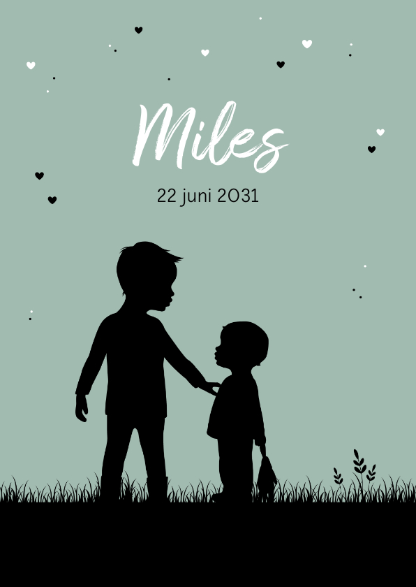 Geboorte kaartje silhouet jongen met broertje - Geboortekaartjes Geboortekaartjes - Geboorte kaartje silhouet jongen met broertje
