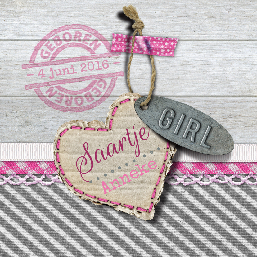 Geboorte label hout meisje - Geboortekaartjes Geboortekaartjes - Geboorte label hout meisje