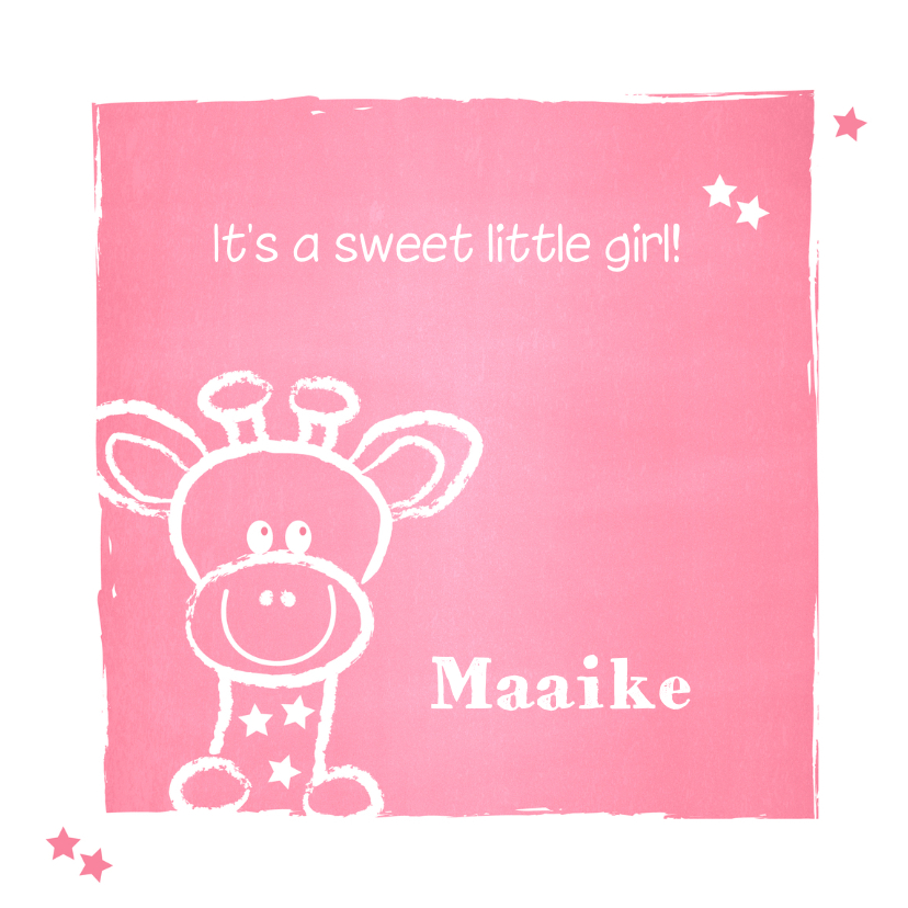 Geboorte lief girafje roze krijt - Geboortekaartjes Geboortekaartjes - Geboorte lief girafje roze krijt