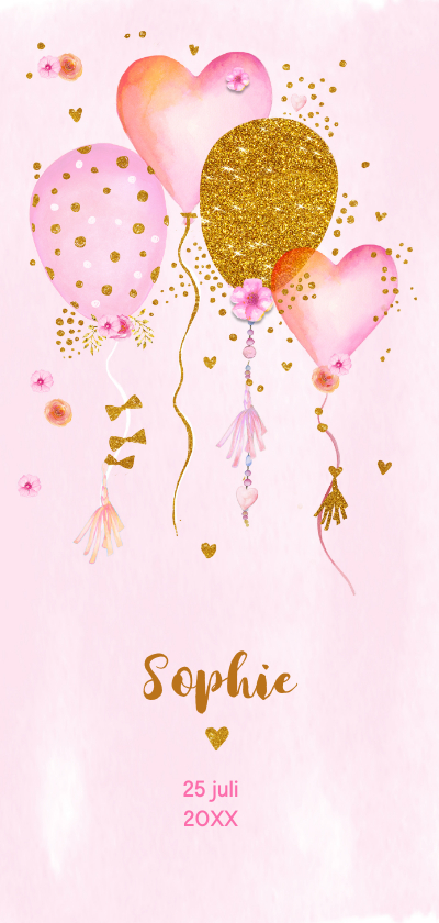 Geboorte meisje ballonnen aquarel - Geboortekaartjes Geboortekaartjes - Geboorte meisje ballonnen aquarel