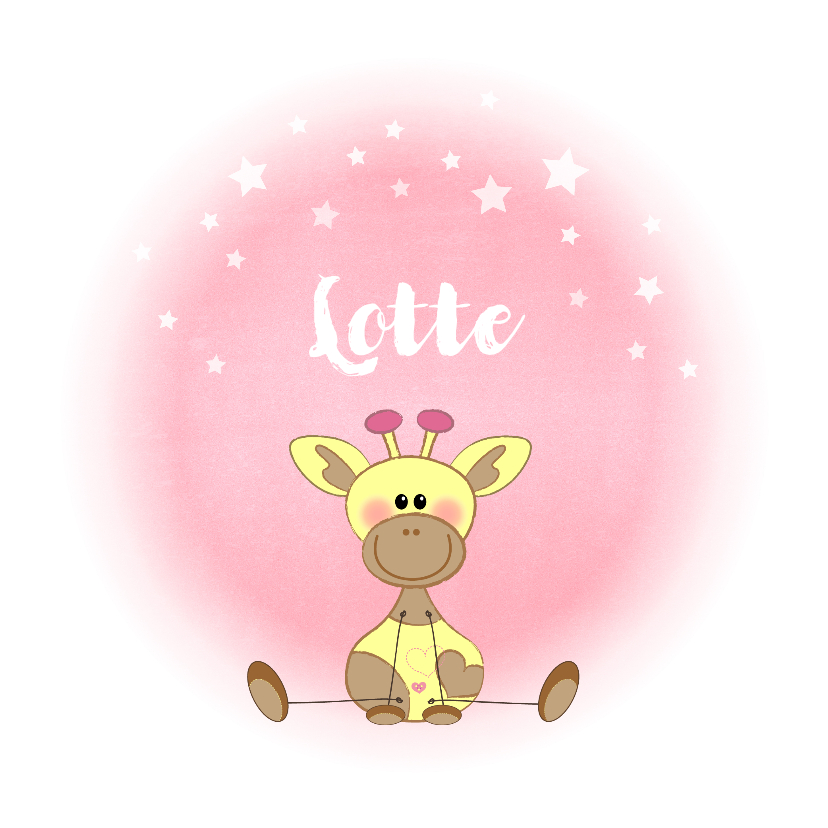 Geboorte meisje lief roze met girafje en sterren - Geboortekaartjes Geboortekaartjes - Geboorte meisje lief roze met girafje en sterren