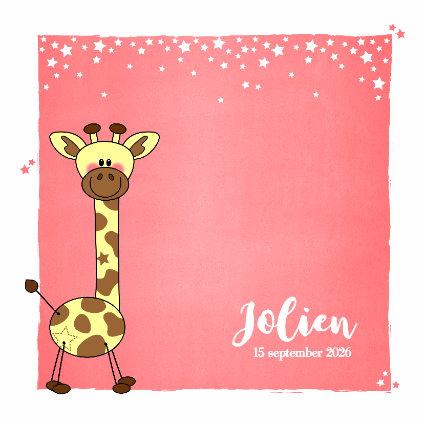 Geboorte meisje lief schattig girafje zalm - Geboortekaartjes Geboortekaartjes - Geboorte meisje lief schattig girafje zalm