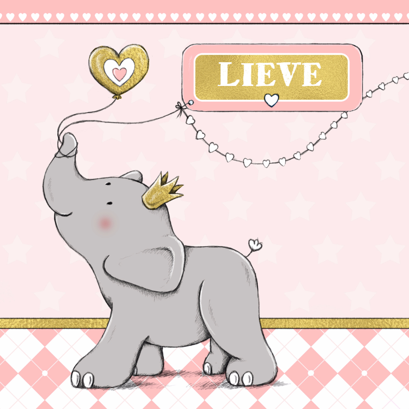 Geboorte meisje olifant goud-IH - Geboortekaartjes Geboortekaartjes - Geboorte meisje olifant goud-IH