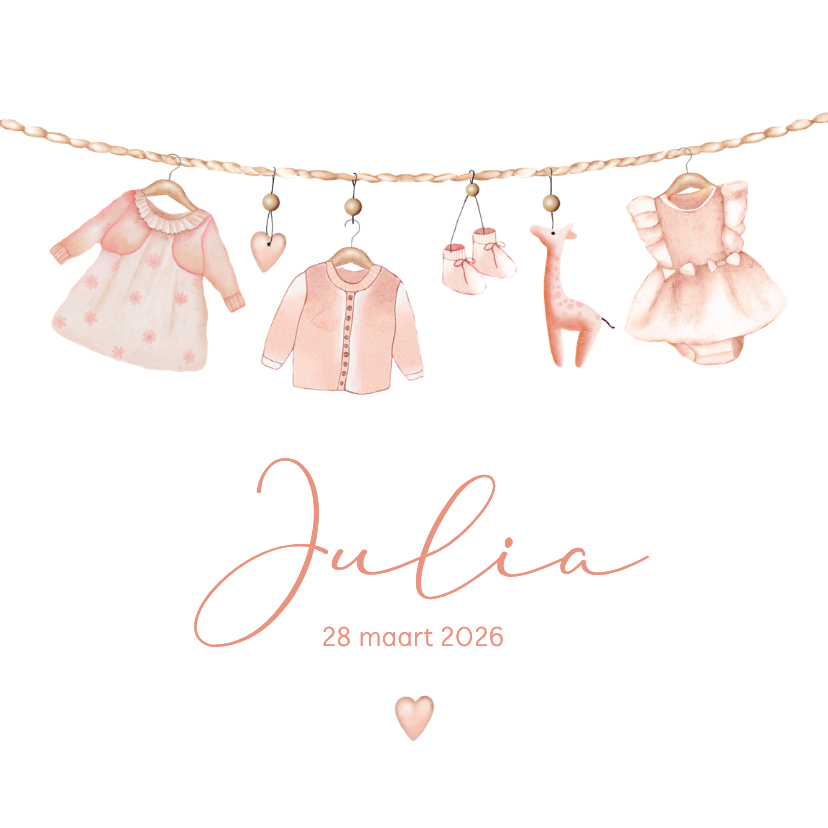 Geboorte meisje waslijntje babykleertjes - Geboortekaartjes Geboortekaartjes - Geboorte meisje waslijntje babykleertjes