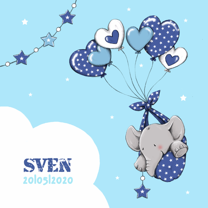 Geboorte olifant hartballon - IH - Geboortekaartjes Geboortekaartjes - Geboorte olifant hartballon - IH