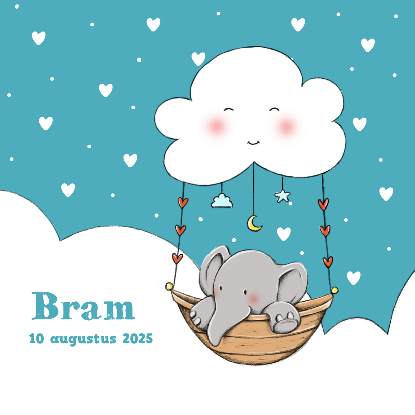 Geboortekaartjes - Geboorte olifantje wolk Bram IH