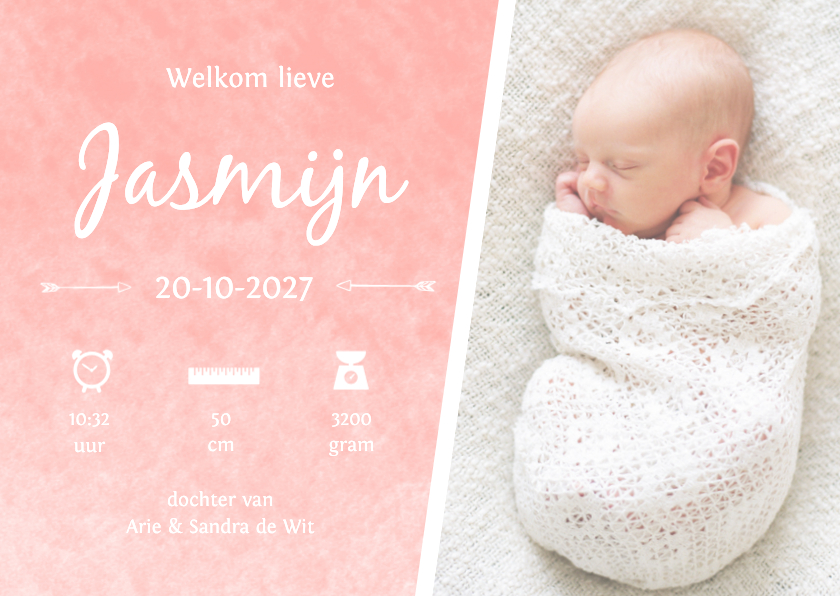 Geboortekaartjes - Geboorte waterverf Jasmijn - DH