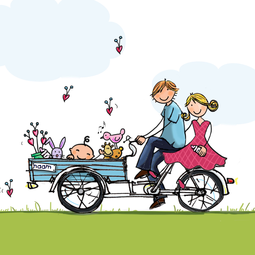 Geboortekaart bakfiets blauw klant - Geboortekaartjes Geboortekaartjes - Geboortekaart bakfiets blauw klant