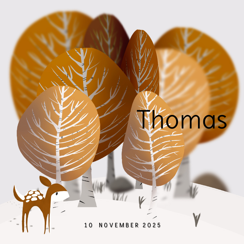 Geboortekaart bos - hertje - bomen - herfst - Geboortekaartjes Geboortekaartjes - Geboortekaart bos - hertje - bomen - herfst