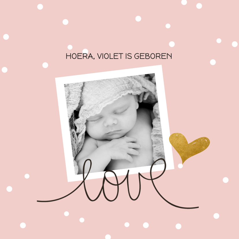 Geboortekaart confetti goud hart - Geboortekaartjes Geboortekaartjes - Geboortekaart confetti goud hart