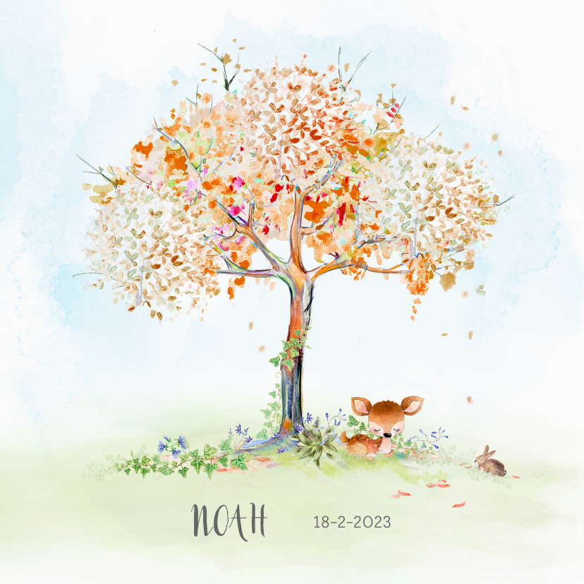 Geboortekaart hertje boom herfst - Geboortekaartjes Geboortekaartjes - Geboortekaart hertje boom herfst