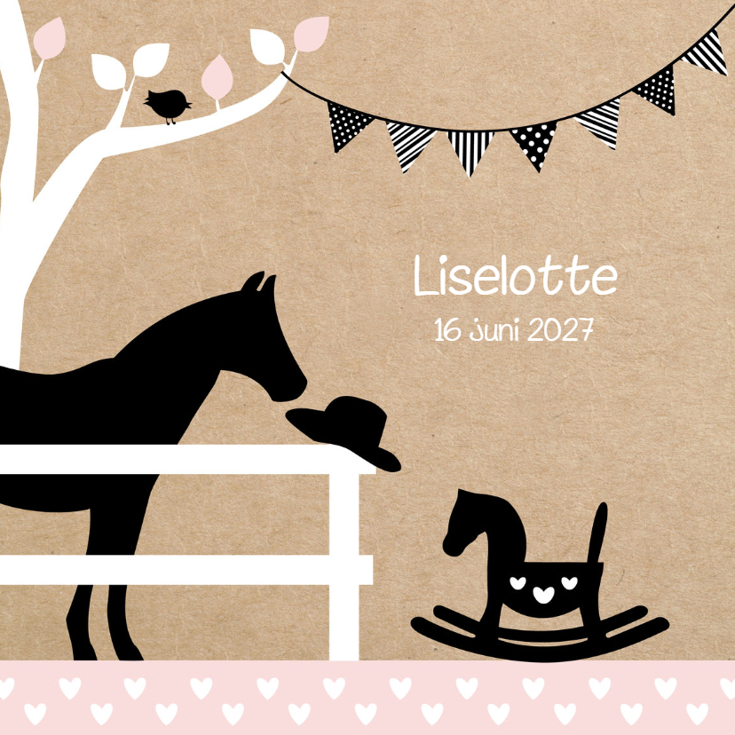 Geboortekaart hobbelpaard meisje - Geboortekaartjes Geboortekaartjes - Geboortekaart hobbelpaard meisje
