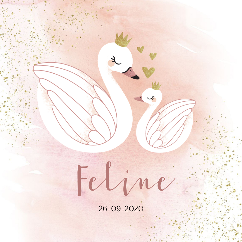 Geboortekaartjes - Geboortekaart illustratie zwaantjes waterverf meisje