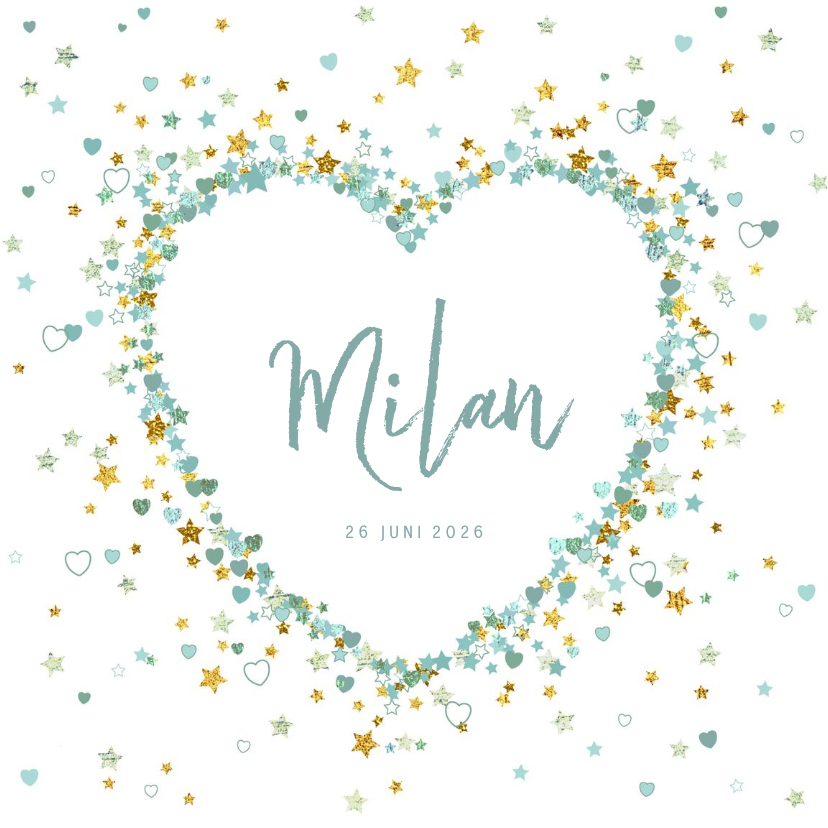 Geboortekaartjes - Geboortekaart jongen lief met hart van sterren en hartjes