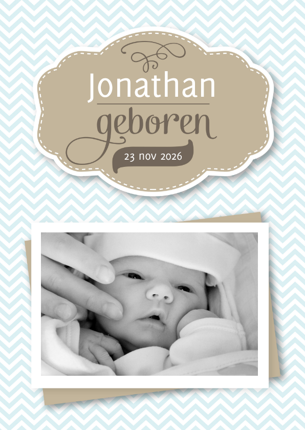 Geboortekaartjes - Geboortekaart jongen zigzag foto klassiek