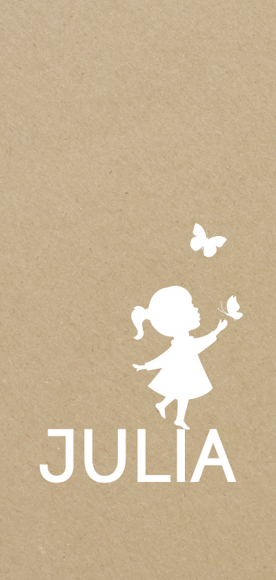 Geboortekaartjes - Geboortekaart langwerpig met silhouet van meisje en vlinder