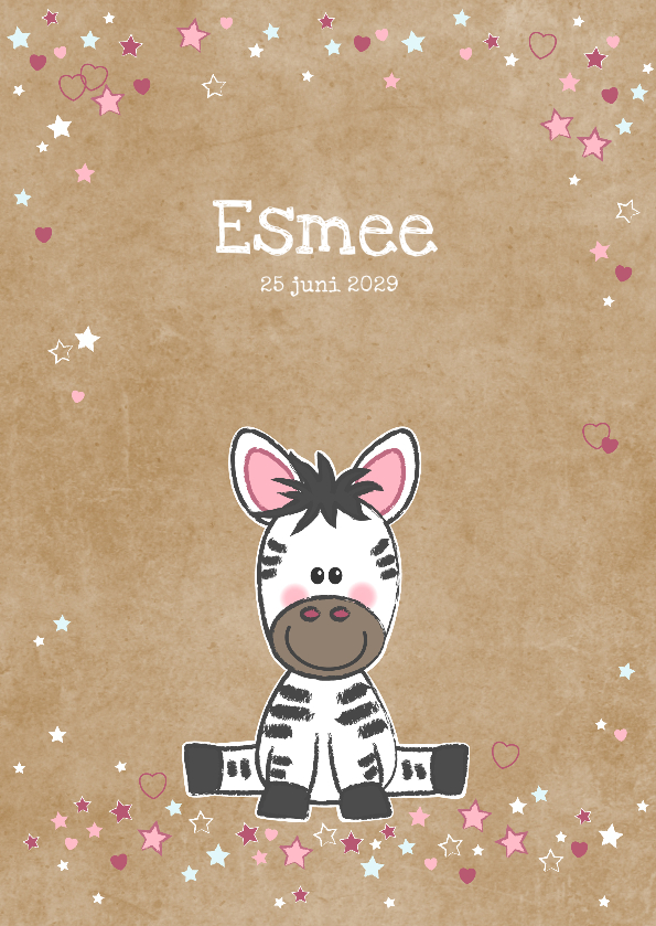 Geboortekaart lief zebra meisje kraft-stijl - Geboortekaartjes Geboortekaartjes - Geboortekaart lief zebra meisje kraft-stijl