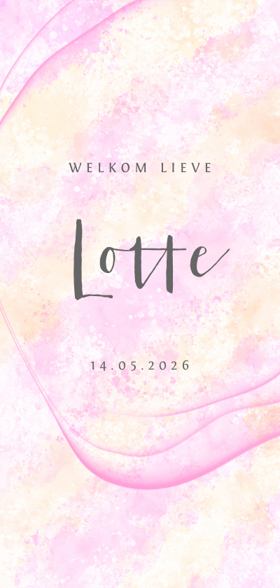 Geboortekaart meisje roze/zalm diagonaal waterverf - Geboortekaartjes Geboortekaartjes - Geboortekaart meisje roze/zalm diagonaal waterverf