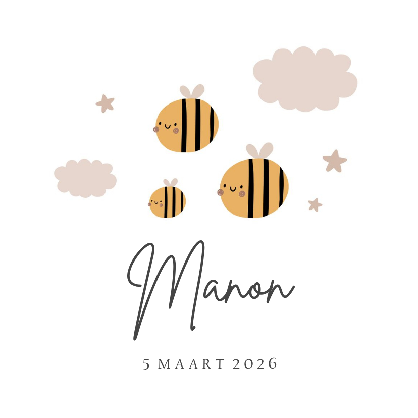 Geboortekaart met getekende bijtjes - Geboortekaartjes Geboortekaartjes - Geboortekaart met getekende bijtjes