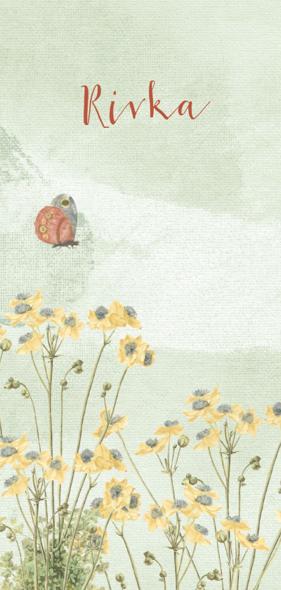 Geboortekaart met pastelkleurige bloemen en vlinder - Geboortekaartjes Geboortekaartjes - Geboortekaart met pastelkleurige bloemen en vlinder