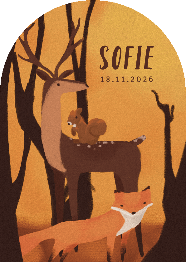 Geboortekaart met schattige herfst dieren - Geboortekaartjes Geboortekaartjes - Geboortekaart met schattige herfst dieren