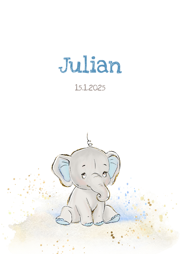 Geboortekaartjes - Geboortekaart olifant grijs-blauw jongen